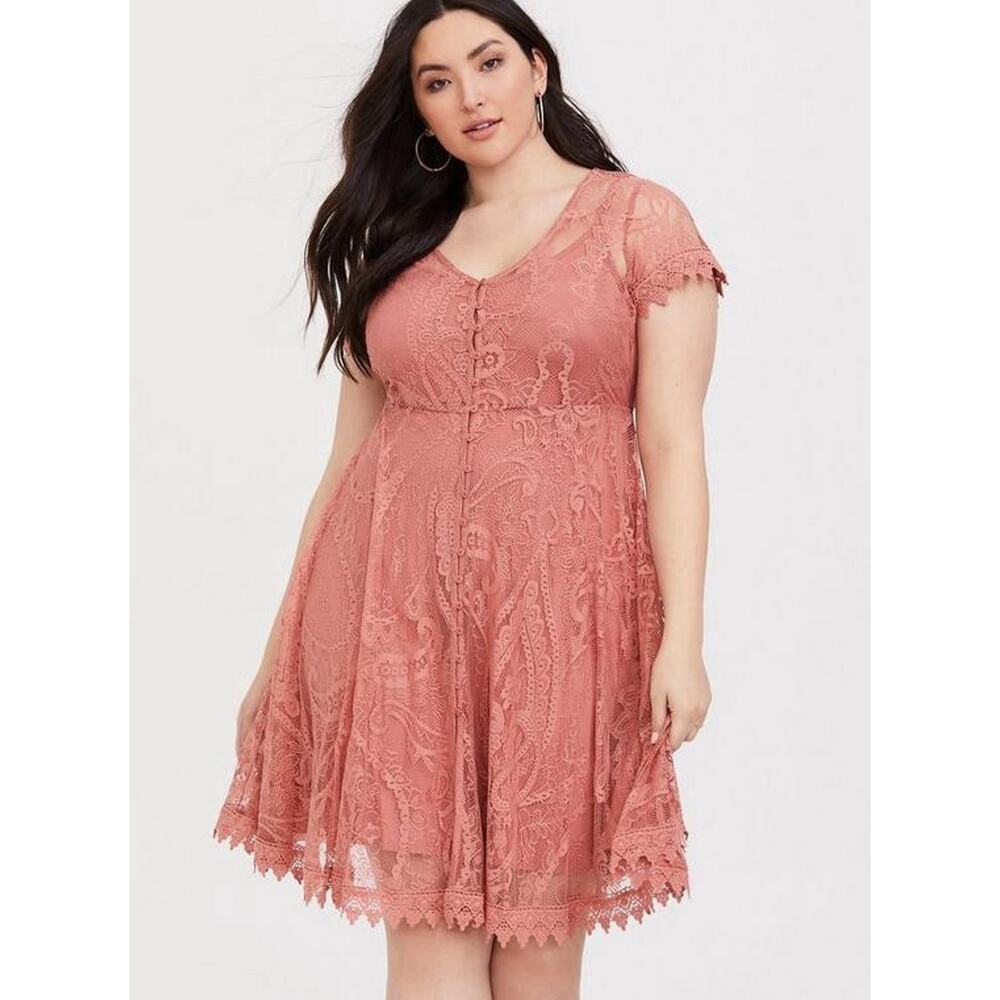 TORRID Women's Plus Sized Mini Lace Button-Front Shirt‎ Dress Size 1